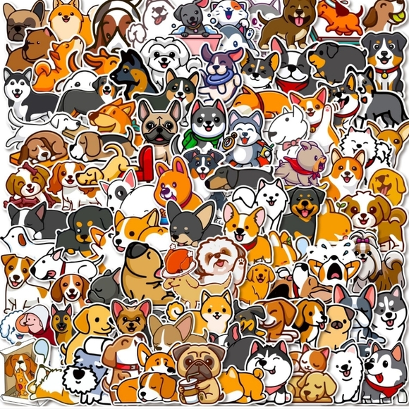 Cute Dog Sticker Pack 100 pc Colorful Red and white vinyl sticker bumper water - Picture 2 of 5